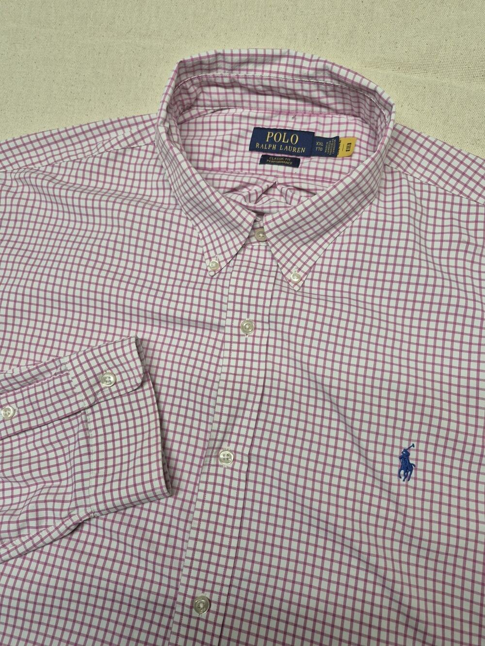 Polo Ralph Lauren Men’s XXL Classic Fit Pink Check Stripe Button Shirt 2XL